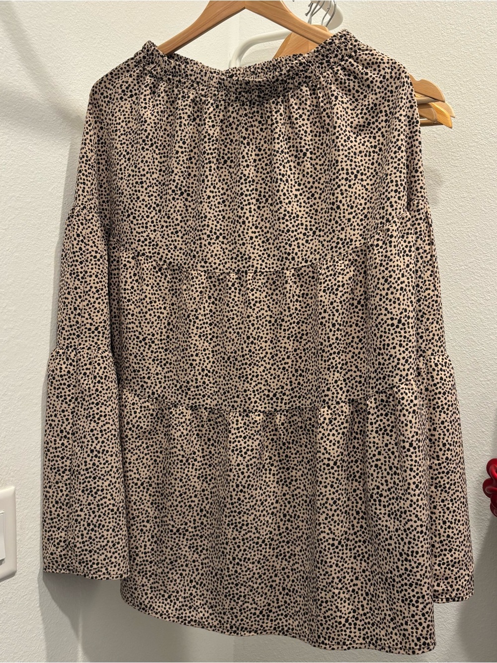 Tiered A-Line Skirt in Cream with Black Spot Print